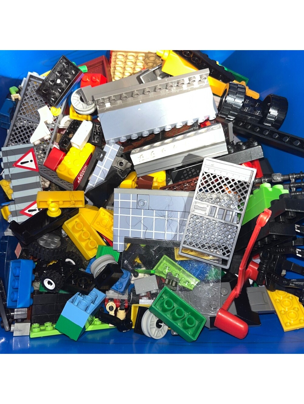 3 lbs misc Building Bricks Pieces Wheels Mega Bloks In Blue Lego Bin